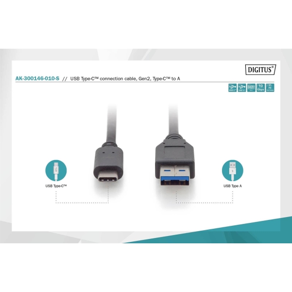 Kabel DIGITUS USB 3.1 Gen.2 SuperSpeed+ 10Gbps Typ USB C/A M/M, PD, czarny 1m-26472093