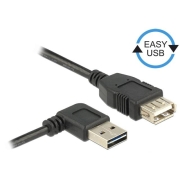 Kabel USB AM-AF 2.0 0.5m czarny kątowy lewo/prawo Easy-USB