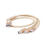 Kabel USB 2.0 3 w 1 do ładowania (iPhone, micro USB, USB C) 1.0m Gembird (złoty)