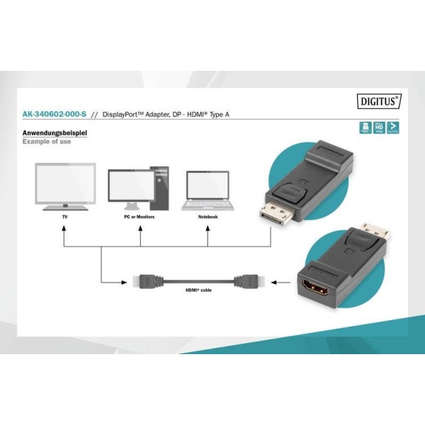 Adapter DIGITUS DisplayPort, DP-HDMI typA, M/Ż-26529604