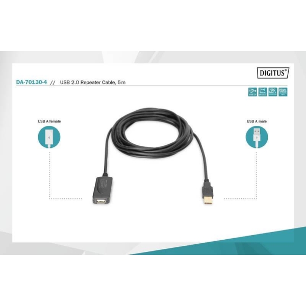 Kabel przedłużający aktywny DIGITUS DA-70130-4 USB 2.0 5m-26533770