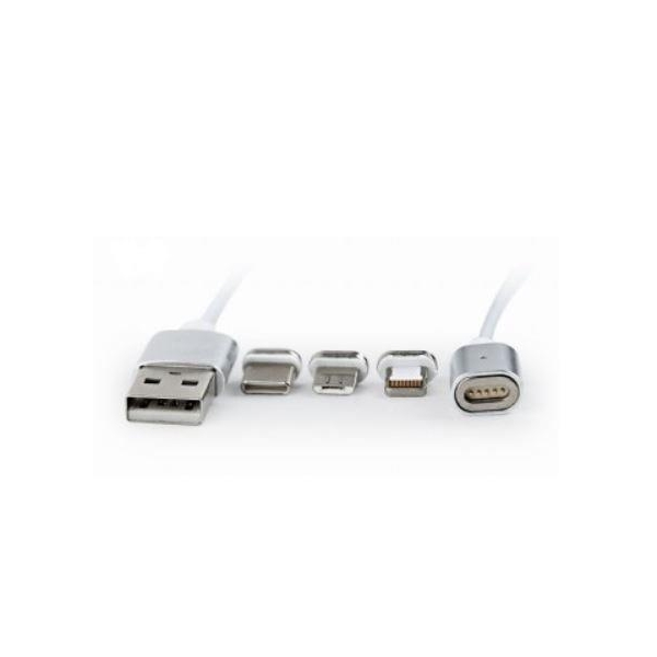 Kabel USB magnetyczny 3w1/1m/srebrny