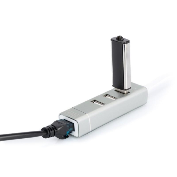 Hub/Koncentrator 3-portowy DIGITUS USB 2.0 HighSpeed Typ C z Fast Ethernet LAN adapter-26588527