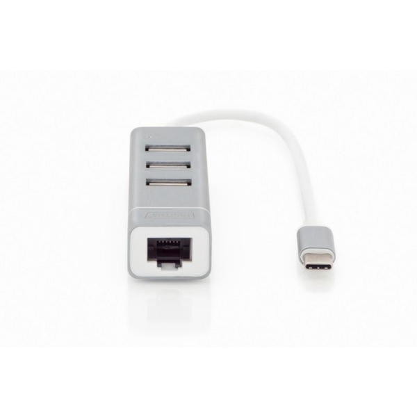 Hub/Koncentrator 3-portowy DIGITUS USB 2.0 HighSpeed Typ C z Fast Ethernet LAN adapter-26588529