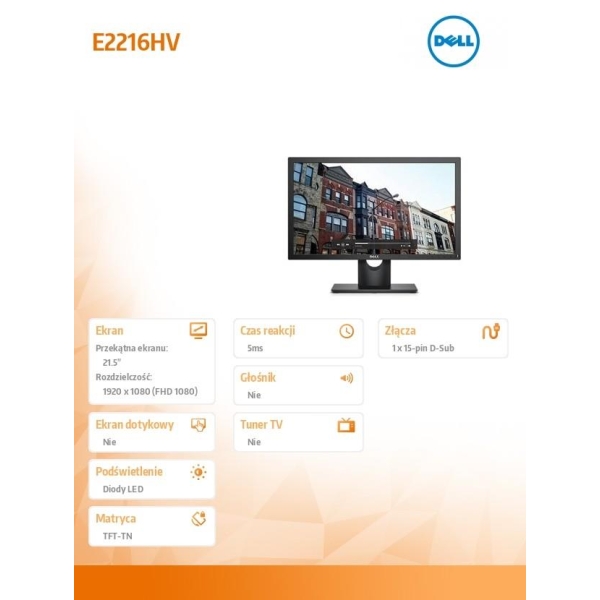 Monitor E2216HV 21.5 cali LED TN Full HD (1920 x1080) /16:9/VGA/5Y PPG-26589345