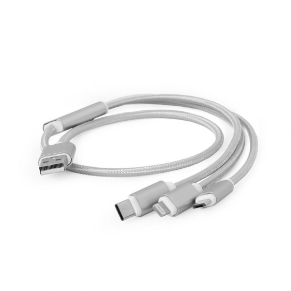 Kabel USB 2.0 3 w 1 do ładowania (iPhone, micro USB, USB C) 1.0m Gembird (srebrny)