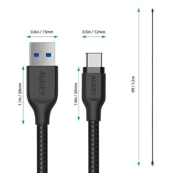 CB-AC1 nylonowy kabel Quick Charge USB C-USB 3.1 | FCP | AFC | 1.2m | 5 Gbps | 3A | 60W PD | 20V-26599017
