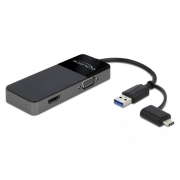 Adapter USB-A + USB-C 3.0 - HDMI 4K + VGA M/F na kablu 12cm Czarny
