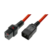 Kabel zasilający serwerowy blokada IEC LOCK 3x1,5mm2 C20 prosty/C19 prosty M/Ż 2m Czerwony