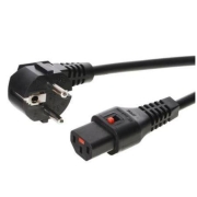 Kabel połączeniowy zasilający blokada IEC LOCK 3x1mm2 Schuko kątowy/C13 prosty M/Ż 5m Czarny