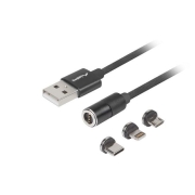 Kabel magnetyczny COMBO USB-A(M)->USB MICRO(M)+LIGHTNING(M)+USB-C(M) 2.0 1m czarny QC 3.0