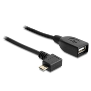 Kabel USB MICRO(M) kątowy prawo->USB-A(F) 2.0 0.5M OTG czarny