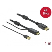 Kabel HDMI(M) -> DISPLAYPORT(M) 4K 1M ZASILANY USB A(M) CZARNY