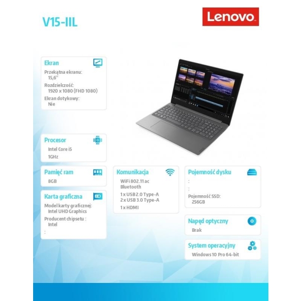 Laptop V15-IIL 82C5002JPB W10Pro i5-1035G1/2x4GB/256GB/INT/15.6FHD/Iron Grey/2YRS CI-26630544