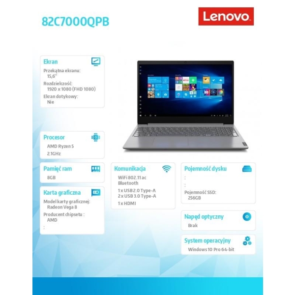 Laptop V15-ADA 82C7000QPB W10Pro 3500U/8GB/256GB/INT/15.6/Iron Grey/2YRS CI-26638051