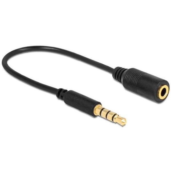 Kabel audio minijack 3.5MM M/F 4 PIN 17.5 cm czarny zamienione PINY dla  APPLE, SAMSUNG, NOKIA