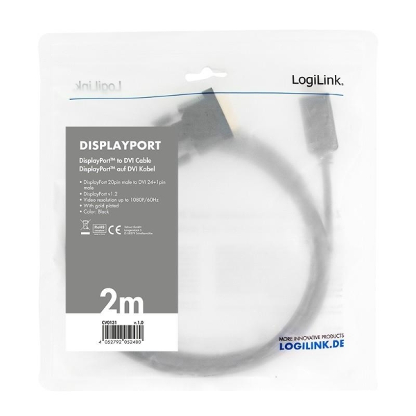 Kabel adapter LogiLink CV0131 DisplayPort 1.2 - DVI, 2m-26670320