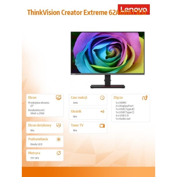 Monitor 27.0 ThinkVision Creator Extreme LED HDR 62A6RAT3EU-26676002