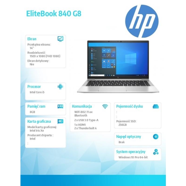 Notebook EliteBook 840 G8 i5-1135G7 256GB/8GB/W10P/14.0   459G0EA-26687457