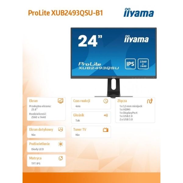 Monitor 23.8 cala XUB2493QSU-B1 IPS,QHD,HDMI,DP,USB3.0,2x2W,PIVOT-26696451