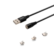 Kabel magnetyczny USB - USB typ C, Micro i Lightning, czarny, 1m, CL-152