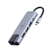 Adapter USB-C męski do Hub USB + HDMI + PD + RJ-45 Gembird A-CM-COMBO5-04 (szary)