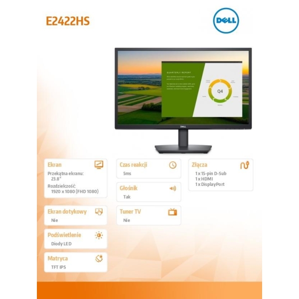 Monitor E2422HS 23.8 cali LED IPS FHD/DP/VGA/Głośnik-26709121
