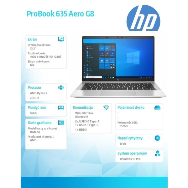 Notebook ProBook 635 Aero G8 R5-5600U 512GB/16GB/W10P/13.3 43A49EA-26712410