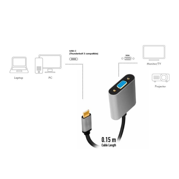 Adapter USB-C do VGA, 1080p, aluminiowy 0.15m-26725107