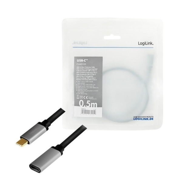 Kabel USB-C M/F,4K/60Hz aluminiowy 0.5m-26725114