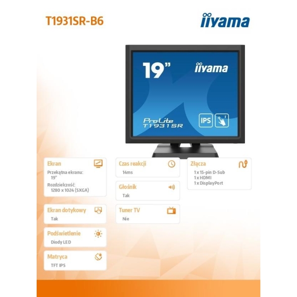 Monitor 19 cali T1931SR-B6 RESIS.IP54,HDMI,DP,VGA.-26728736