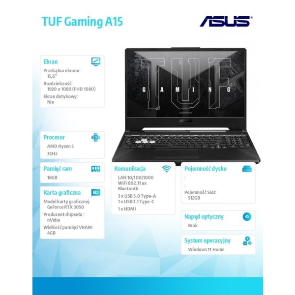 Notebook TUF Gaming A15 FA506ICB-HN119W R5-4600H 16GB/512GB/RTX3050-26735696