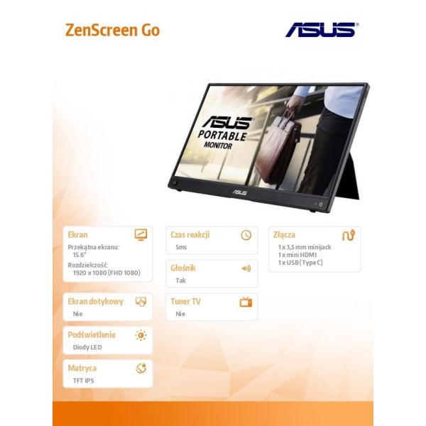 Monitor ZenScreen Go 15.6 cala  MB16AWP-26746011