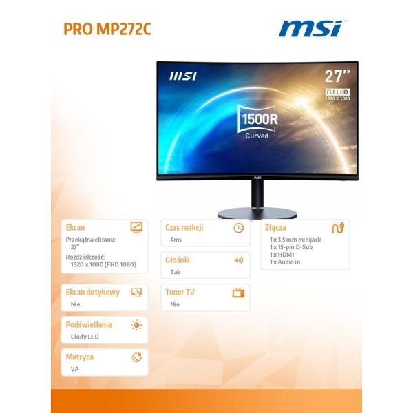 Monitor PRO MP272C 27 cali Zakrzywiony/VA/FHD/75Hz/4ms-26746777