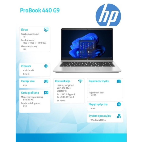 Notebook ProBook 440 G9 i5-1235U 512GB/8GB/W11P/14.0   6A167EA-26753699