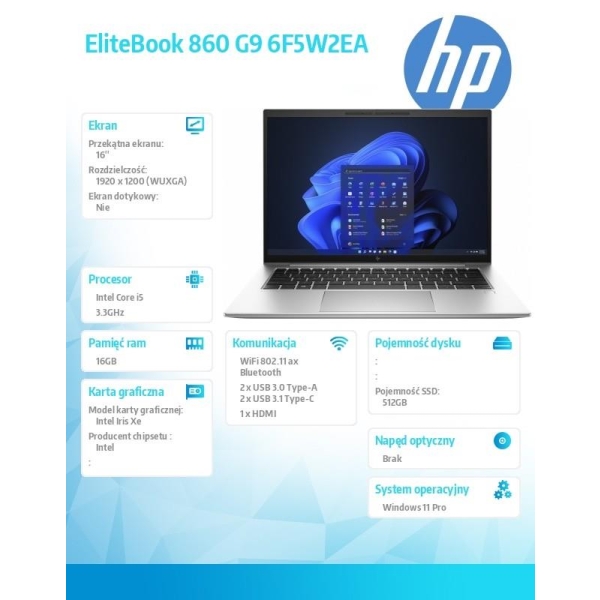 Notebook EliteBook 860 16 cali G9 Wolf Pro Security Edition i5-1235U 512/16G/W11/16 6F5W2EA-26753901