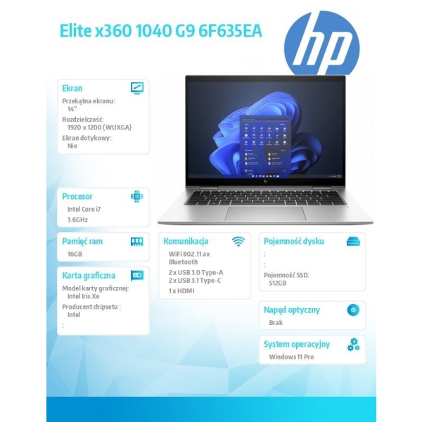 Notebook Elite x360 1040 14 cali G9 2-w-1 Wolf Pro SecurityEdition  W11P/14 i7-1265U/512/16  6F635EA-26754034