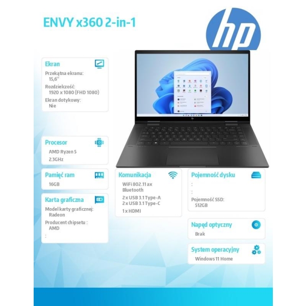 Notebook ENVY x360 2in1 15-ey0124nw W11H/15.6/R5-5625U/512GB/16GB 712M3EA-26758481