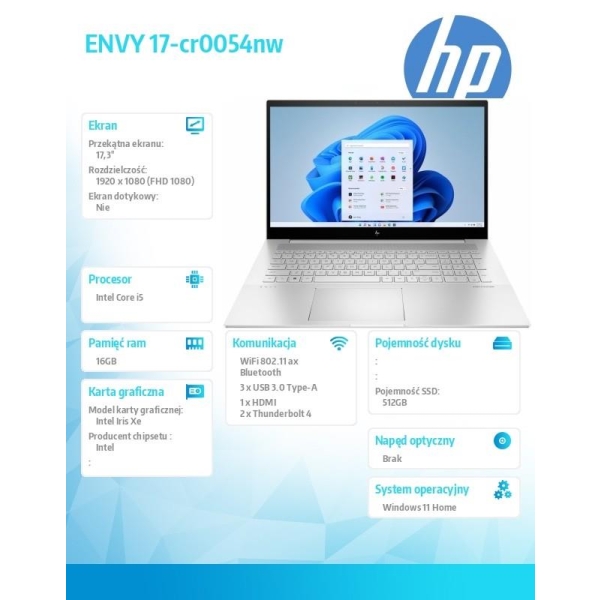 Notebook ENVY 17-cr0054nw W11H/17.3/i5-1240P/512GB/16GB  712Z0EA-26758487