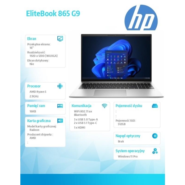 Notebook EliteBook 865 G9 R5-6600U 512GB/16GB/W11P      6F6B0EA-26776554