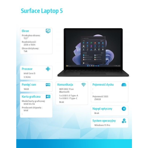 Surface Laptop 5 Win11Pro i5-1245U/16GB/256GB/13.5 Black R7B-00032-26780761