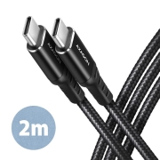 BUCM-CM20AB Kabel USB-C - USB-C 2.0, 2m, PD 60W, 3A, ALU, oplot Czarny