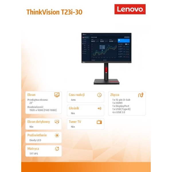 Monitor 23.0 ThinkVision T23i-30 WLED LCD 63B2MAT6EU-26808590