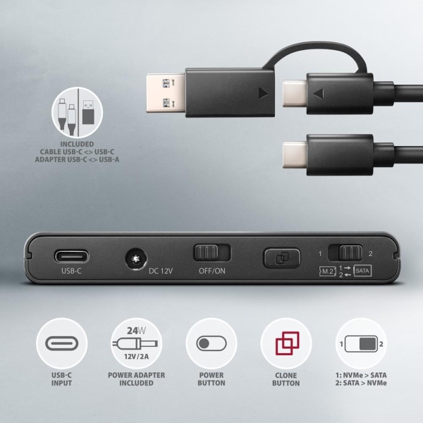 ADSA-CC Adapter USB-C 10Gbps NVMe M.2 2.5/3.5 SSD&HDD Clone Master 2-26813488