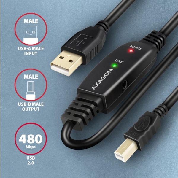 ADR-220B USB 2.0 A-M -> B-M aktywny kabel połączeniowy/wzmacniacz 20m-26813608