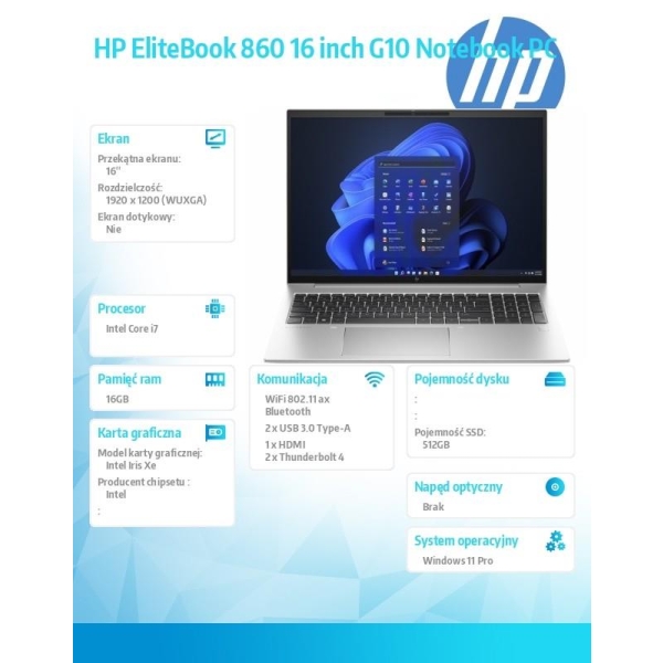 Notebook EliteBook 860 G10 i7-1355U 512GB/16GB/W11P/16.0   81A11EA-26819248