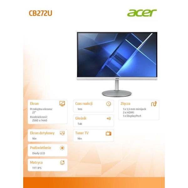 Monitor 27 cali CB272Usmiiprx QHD/IPS/1ms/srebrny-26819410