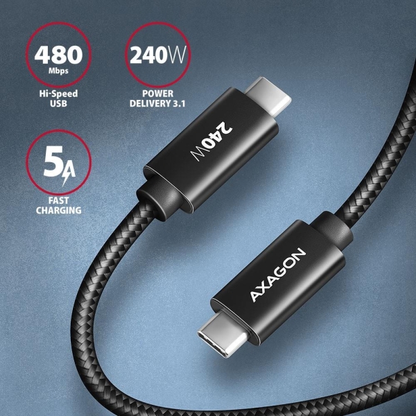 BUCM2-CM25AB Kabel USB-C - USB-C, 2.5m 5A charging, ALU, 240W PD, oplot, USB2.0-26822917