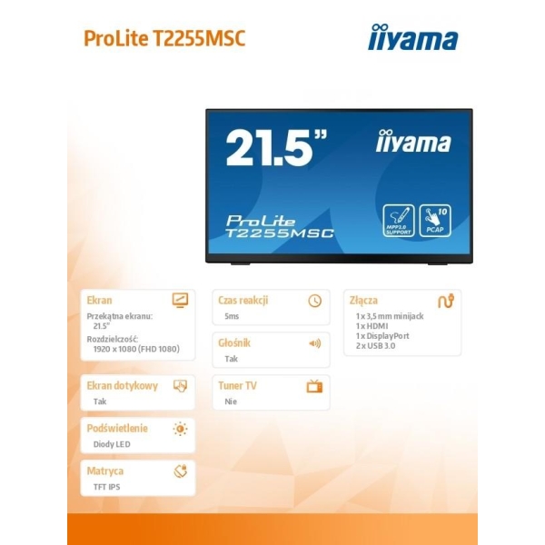 Monitor 21.5 cala T2255MSC-B1 POJ.10PKT.IPS,HDMI,DP,2xUSB 3.0-26826703