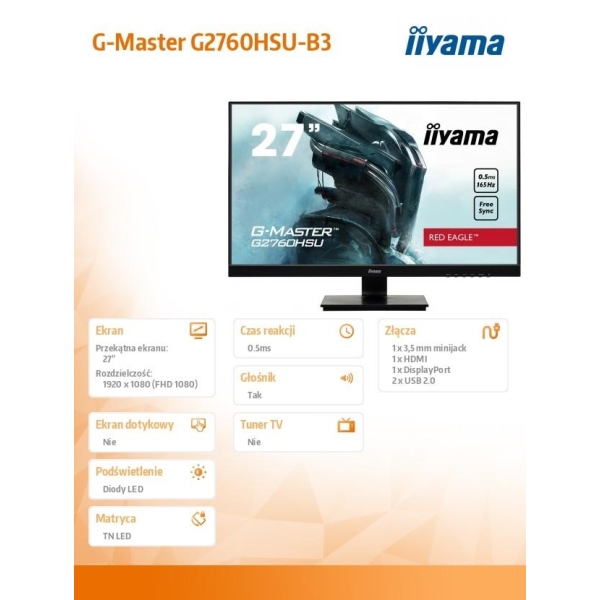 Monitor G-Master 27 cali G2760HSU-B3 TN,165Hz,0.5ms,400cd/m2,HDMI,DP,USB-26826960